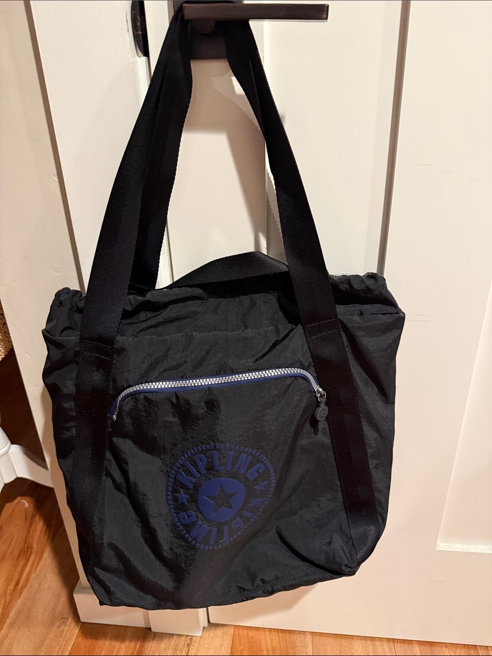 Unique Kipling Black Nylon Duffel Tote with Blue Accent